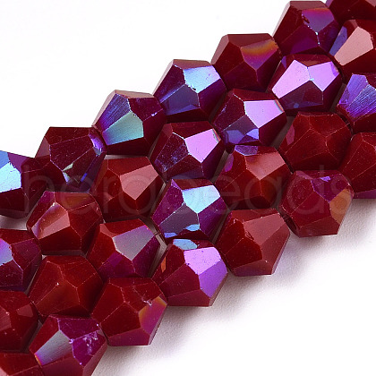 Opaque Solid Color Electroplate Glass Beads Strands EGLA-A039-P6mm-L22-1