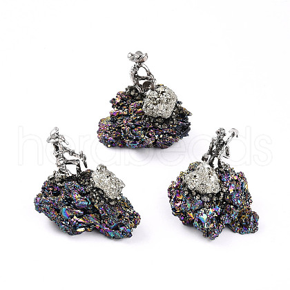 Electroplate Natural Coal Quartz Cluster Base Sculpture G-N347-02C-1