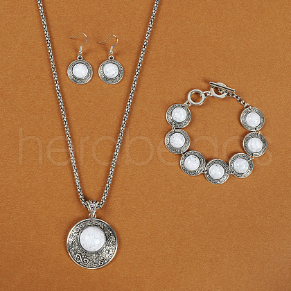 Alloy with Synthetic Turquoise Pendant Necklaces & Link Bracelets & Dangle Earring Sets WGBFEA3-09-1