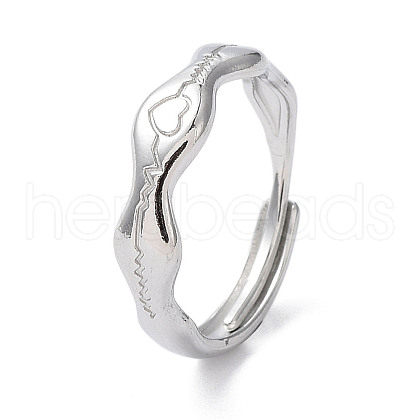 304 Stainless Steel Heart Beat Adjustable Rings RJEW-D006-16P-1