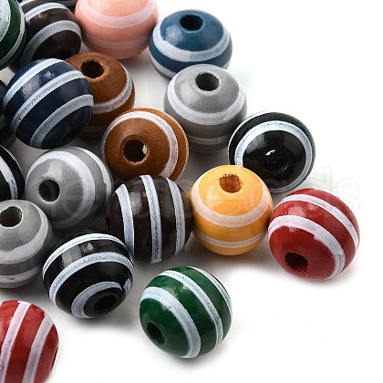 Printed Schima Wood Beads WOOD-L022-03B-02-1