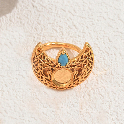 Bohemian Geometric Hollow Half Circle Brass Pave Cubic Zirconia Finger Rings for Women XS3183-2-1