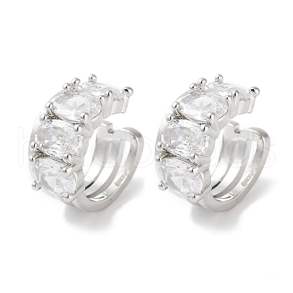 Oval Brass Cubic Zirconia Cuff Earrings for Women EJEW-E310-13P-1
