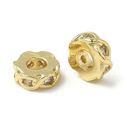 Flat Round Brass Micro Pave Clear Cubic Zirconia Beads KK-K293-61G-1
