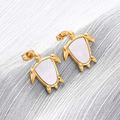 304 Stainless Steel Natural White Shell Stud Earrings EJEW-Z103-05G-02-1