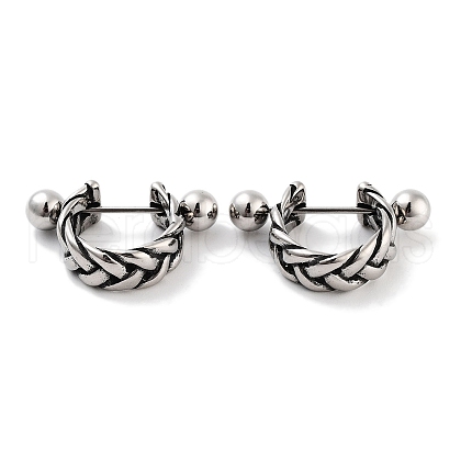 Braided 316 Surgical Stainless Steel Shield Barbell Hoop Earrings EJEW-Z050-58A-AS-1
