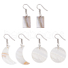 ANATTASOUL 3 Pairs 3 Style Flat Round & Moon & Rectangle Acrylic Imitation Shell Dangle Earrings EJEW-AN0002-94-1