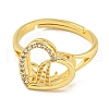 Heart with Letter Rack Plating Brass Micro Pave Cubic Zirconia Adjustable Rings for Women RJEW-I105-06G-A-2
