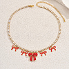 Elegant Brass Pave Clear Cubic Zirconia Tennis Chain 5 Bowknot Pendant Bib Necklaces for Women JW2692-5