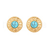 Synthetic Turquoise Flat Round Stud Earrings KQ6681-3-1