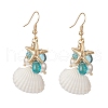 Shell Pearl & Glass & Starfish Cluster Dangle Earrings EJEW-TA00208-1