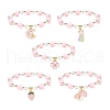 Pink Acrylic & Synthetic Hematite Beaded Stretch Bracelet with Alloy Enamel Charms for Women BJEW-JB08726-1
