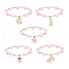 Pink Acrylic & Synthetic Hematite Beaded Stretch Bracelet with Alloy Enamel Charms for Women BJEW-JB08726-1