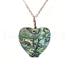 Tree Of Life Wire Wrapped Peach Heart Abalone Shell Shape Stone Pendant Necklaces PW-WG93713-04-1