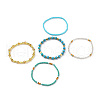 5Pcs 5 Style Synthetic Turquoise(Dyed) & Hematite & Glass Sead Beads Stretch Bracelets Set BJEW-JB07670-03-4