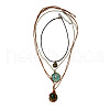 Synthetic Turquoise Macrame Pouch and Alloy Glass Sun Pendant 3 Layer Necklaces for Women FS-WG9A89D-01-5