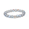 Synthetic Moonstone Round Beaded Stretch Bracelet with Rhinestone BJEW-JB07875-4