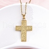 Flower Cross 304 Stainless Steel Pendant Necklaces NJEW-M096-35G-1