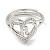 Heart with Letter Rack Plating Brass Micro Pave Clear Cubic Zirconia Adjustable Rings for Women RJEW-I105-01P-H-2