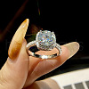 Rhodium Plated 925 Sterling Silver Pave 9.4x5.6mm Moissanite Finger Rings for Women WGE3211-18-1