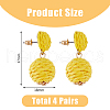 FIBLOOM 4 Pairs 4 Colors Raffia Grass Braided Round Dangle Stud Earrings with Iron Pins for Women EJEW-FI0002-27-2