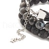 3Pcs 3 Style Natural Larvikite & Lava Rock Beaded Stretch Bracelets Set with Alloy Tree of Life BJEW-JB07887-6