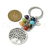 7 Chakra Gemstone Bead Pendant Keychain with Tibetan Style Alloy Tree of Life Charm KEYC-JKC00542-3