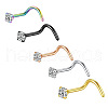 304 Stainless Steel Micro Pave Clear Cubic Zirconia Flat Round Fishtail Nose Rings WG924B3-02-5