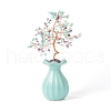 Mother's Day Natural & Synthetic Gemstone Chips with Brass Wrapped Wire Money Tree on Ceramic Vase Display Decorations DJEW-B007-01C-2