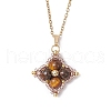 Natural Tiger Eye & Glass Seed Beaded Star Pendant Necklaces NJEW-MZ00108-02-2