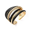 Rack Plating Brass Multi Line Open Cuff Ring RJEW-C065-01G-4