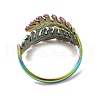 Ion Plating(IP) 304 Stainless Steel Leaf Open Cuff Ring for Women RJEW-M149-23RC-2