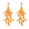 Star with Coral Handmade Glass Seed Beads Tassel Stud Earrings EJEW-MZ00472-02-2