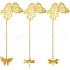 SUNNYCLUE 3Pcs 3 Styles Butterfly & Butterfly & Dragonfly Filigree Brass Bookmark with Chains AJEW-SC0002-93G-1