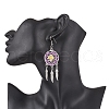 Flat Round with Feather Handmade Glass Seed Beads Chandelier Earrings EJEW-MZ00473-01-3