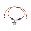 Independence Day Natural Carnelian & White Jade & Dyed Yellow Jade Gemstone Round Beads Braided Bracelets BJEW-MZ00178-02-3