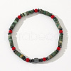 Bohemian Style Column Natural Green Spot Jasper & Red Coral Beads Stretch Bracelets for Men Women HT9470-5