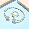 Round Brass Micro Pave Cubic Zirconia Cuff Bangles & Rings Sets for Women SJEW-R002-01G-06-1