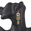304 Stainless Steel Synthetic Turquoise Flat Round Dangle Earrings EJEW-JE06454-01-3