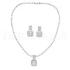 Square Brass Micro Pave Clear Cubic Zirconia Pendant Necklaces & Stud Dangle Earrings Sets FS-WG98D1F-01-6