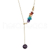 Natural Mixed Gemstone Beaded Larat Necklace with Brass Chains NJEW-JN04509-4