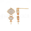 Brass Micro Pave Clear Cubic Zirconia Stud Earring Findings KK-S364-052-3