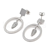 Tarnish Resistant Oval with Leaf 304 Stainless Steel Dangle Earrings EJEW-L283-108P-2