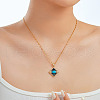 Vintage Brass Pave Synthetic Turquoise & Clear Cubic Zirconia Rhombus Pendant Necklaces KL9369-3-3