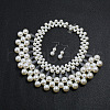 Zinc Alloy & Round Plastic Pearl & Acrylic Beaded Pendant Necklaces & Dangle Earrings Sets FS-WG22E5A-01-4