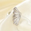Leaf 304 Stainless Steel Open Cuff Rings for Women RJEW-G338-06P-3