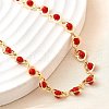 Brass & Red Faceted Glass Heart Link Chain Necklaces for Women NJEW-D314-05G-2