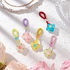 5Pcs 5 Colors Baking Painted Imitation Jade Glass Woven Clover Pendant Decorations HJEW-JM03148-1