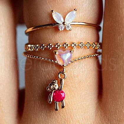 2Pcs Alloy Rhinestone Finger Rings & Cuff Rings Sets FS-WG0BABF-01-1
