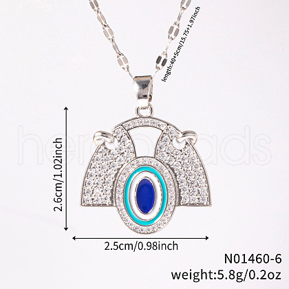 Brass Blue Enamel Fan with Oval Pendant Necklaces CL4028-6-1